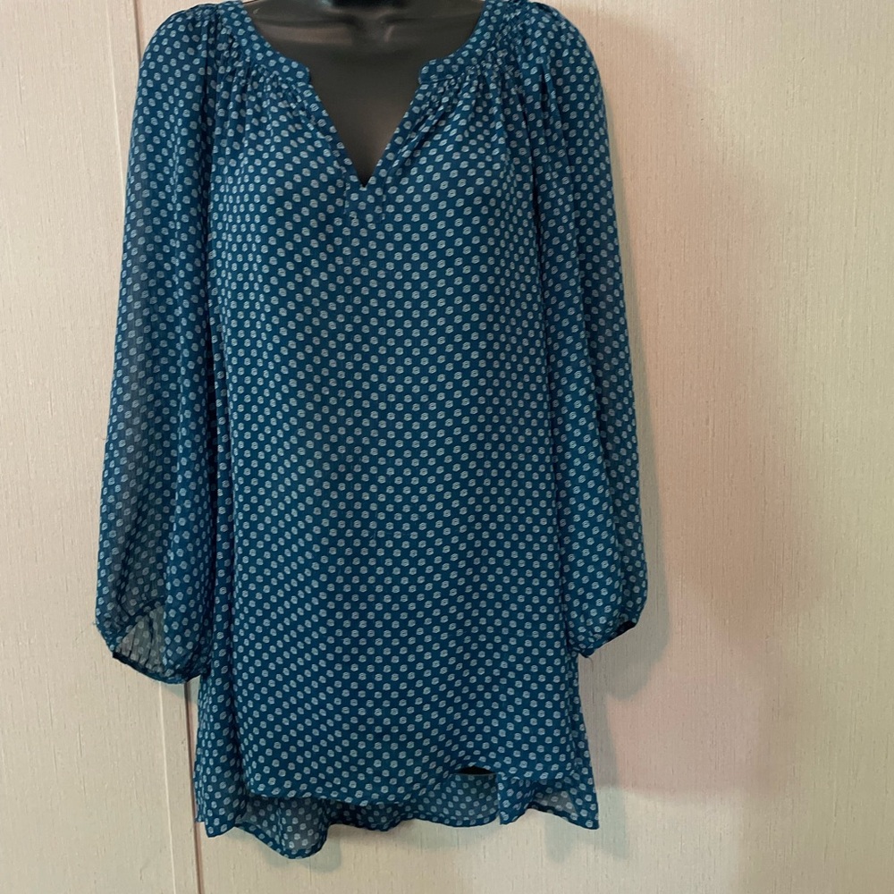 Old Navy Women’s Sheer Top, Green with White Polka Dots